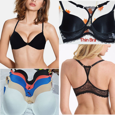Fashion Women Bra Front Closure Sexy Lace Y-line Straps Back Thin Padded Push Up Underwear Lingerie 32-44 A B C D DD