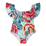 Ca.Qi Sexy Women Tropical Lotus Leaf Floral Off Shoulder Swim Wear Lady High Cut Bathing Suit Ruffle Bikini Thong Swimwear