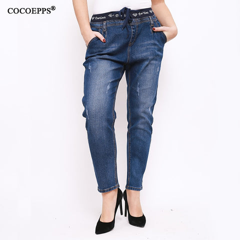 Fashion Stretch slim Harem Full Length pencil pants high waist lace up jeans large size Trousers Female Casual Trousers 4XL 5XL