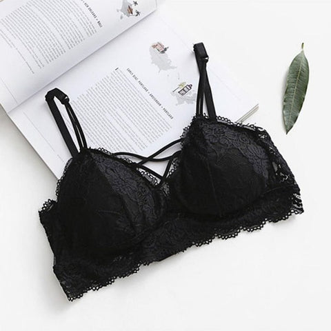 Sexy Women Floral Sheer Lace Bralette Bra Brassiere Lingerie Push Up Bra Bustie Cross Bandage Bra For Women Padded Underwear