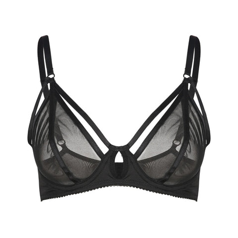 Women Bra Mesh Semi Sheer Hollow Out Adjustable Straps transparent Underwire Bralettes Female Soft Breathable Underwears Lady