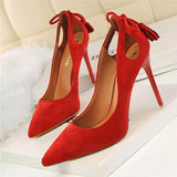 BIGTREE Women Pumps Sexy Women High Heels Cut-Outs Bowtie Tassel High Heels Shoe Women Flock Thin Heels Wedding Shoes