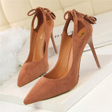 BIGTREE Women Pumps Sexy Women High Heels Cut-Outs Bowtie Tassel High Heels Shoe Women Flock Thin Heels Wedding Shoes