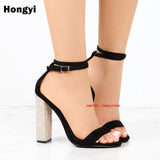 Women Heeled Sandals Bandage Rhinestone Ankle Strap Pumps Super High Heels 11 CM Square Heels Lady Shoes crystal sandals heels