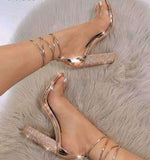 Women Heeled Sandals Bandage Rhinestone Ankle Strap Pumps Super High Heels 11 CM Square Heels Lady Shoes crystal sandals heels