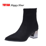 High Heel Boots Women Winter Boots Warm High Heels Shoes Square Heel Women Boots Ladies Ankle Botas A352
