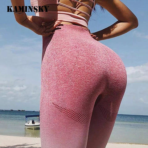 Kaminsky Seamless Leggings High Waist Sweat Pants Workout Leggings Scrunch Butt Leggings Gradient Sportswear Fitness Leggings
