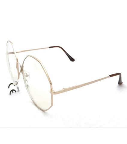 Oversized Clear Light Tint Octagon Sunglasses with Gold Frame