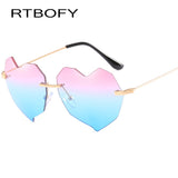 RTBOFY Retro Love Heart Shaped Rimless Sunglasses for Women Tinted Eyewear UV400