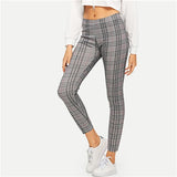 SHEIN Grey Modern Lady High Rise Plaid Leggings Highstreet Solid Slim Crop 2019 Women Casual Streetwear Winter Leggings