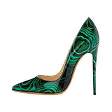 Black green printed party wedding shoes ladies pumps womens heels shoes fashion 12 cm stilleto pointed toe heels QP015 ROVICIYA