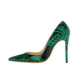 Black green printed party wedding shoes ladies pumps womens heels shoes fashion 12 cm stilleto pointed toe heels QP015 ROVICIYA