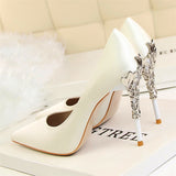 Women Pumps High Heels Shoes Solid Silk Gold Heels Metal Carved Women Heels Female Bridal Shoes Brand Ladies Shoes