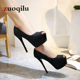 Sexy pumps women shoes 2019 high heel peep toe platform high heels wedding shoes woman silver black ladies heels shoes