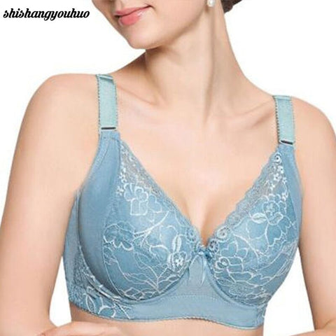 Hot Sale Plus Size Bra Cotton Full Cup Women Sexy Lace Push Up Bras New One Piece Side Gathering D Cup Thin CUP C D E QS